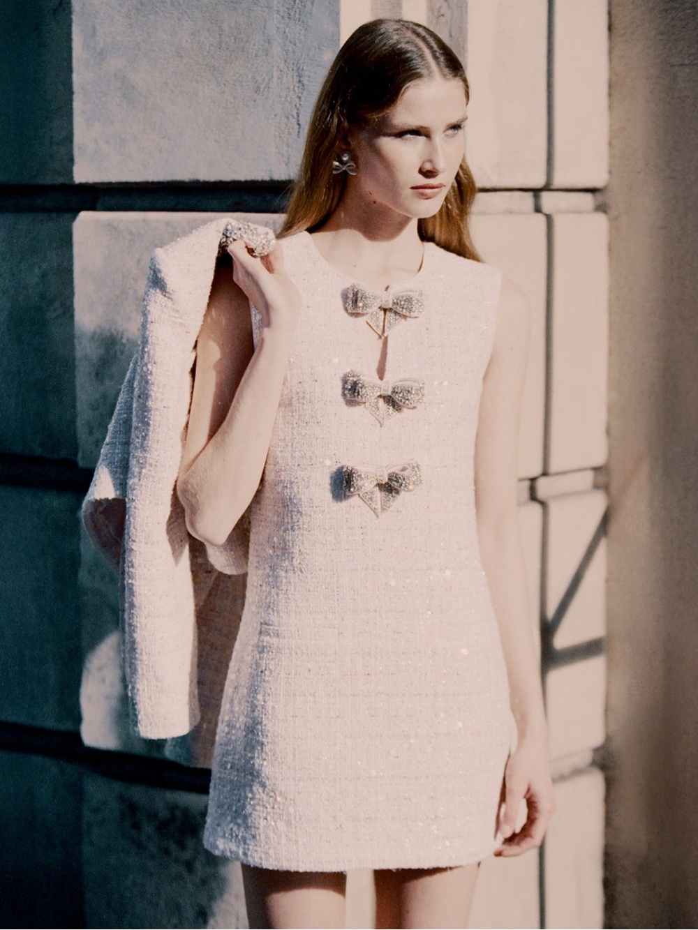 Self-Portrait / PINK SEQUIN BOUCLE BOW MINI DRESS
